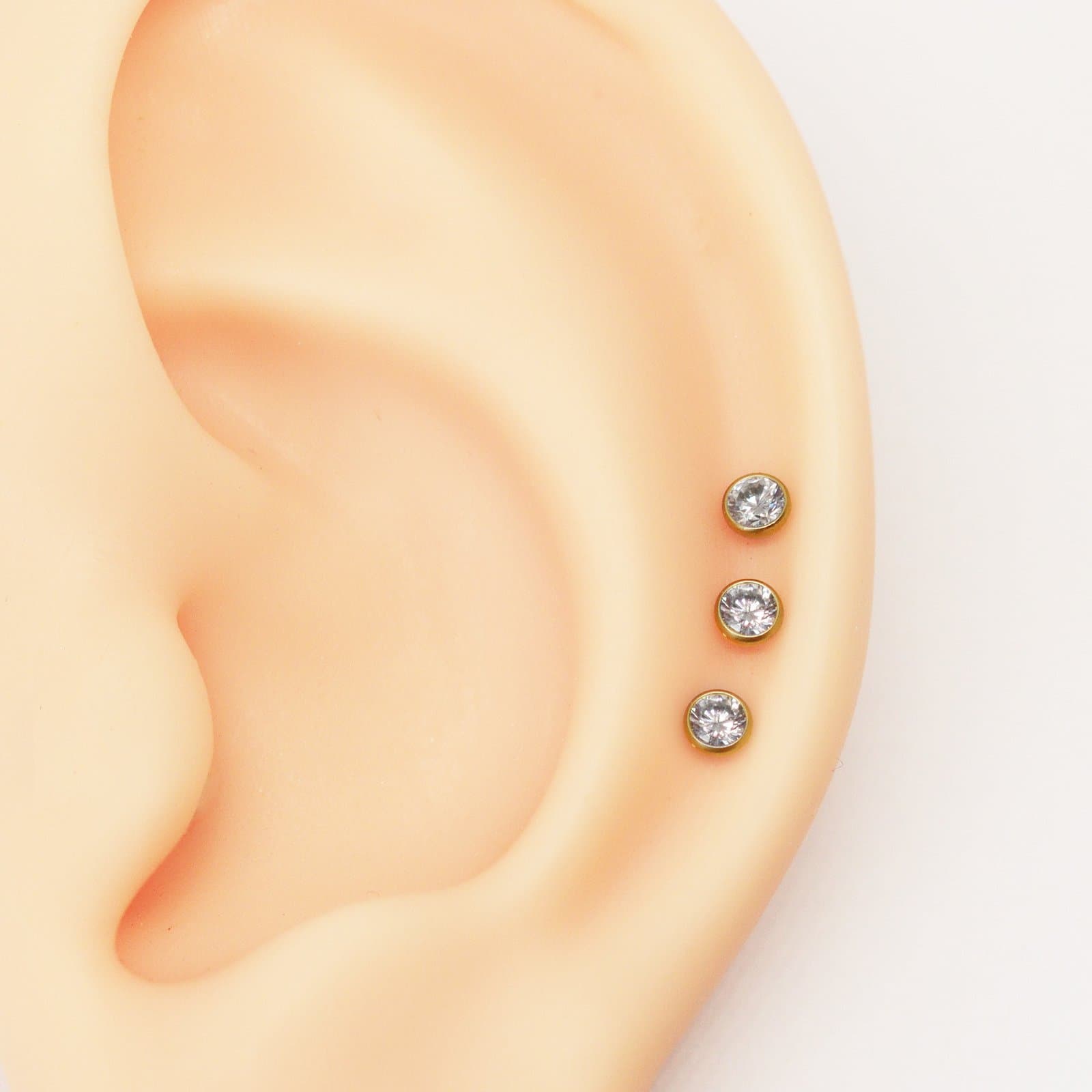 Piercings Trio Labret Australiano Pedra 3mm Titânio Gold Push In