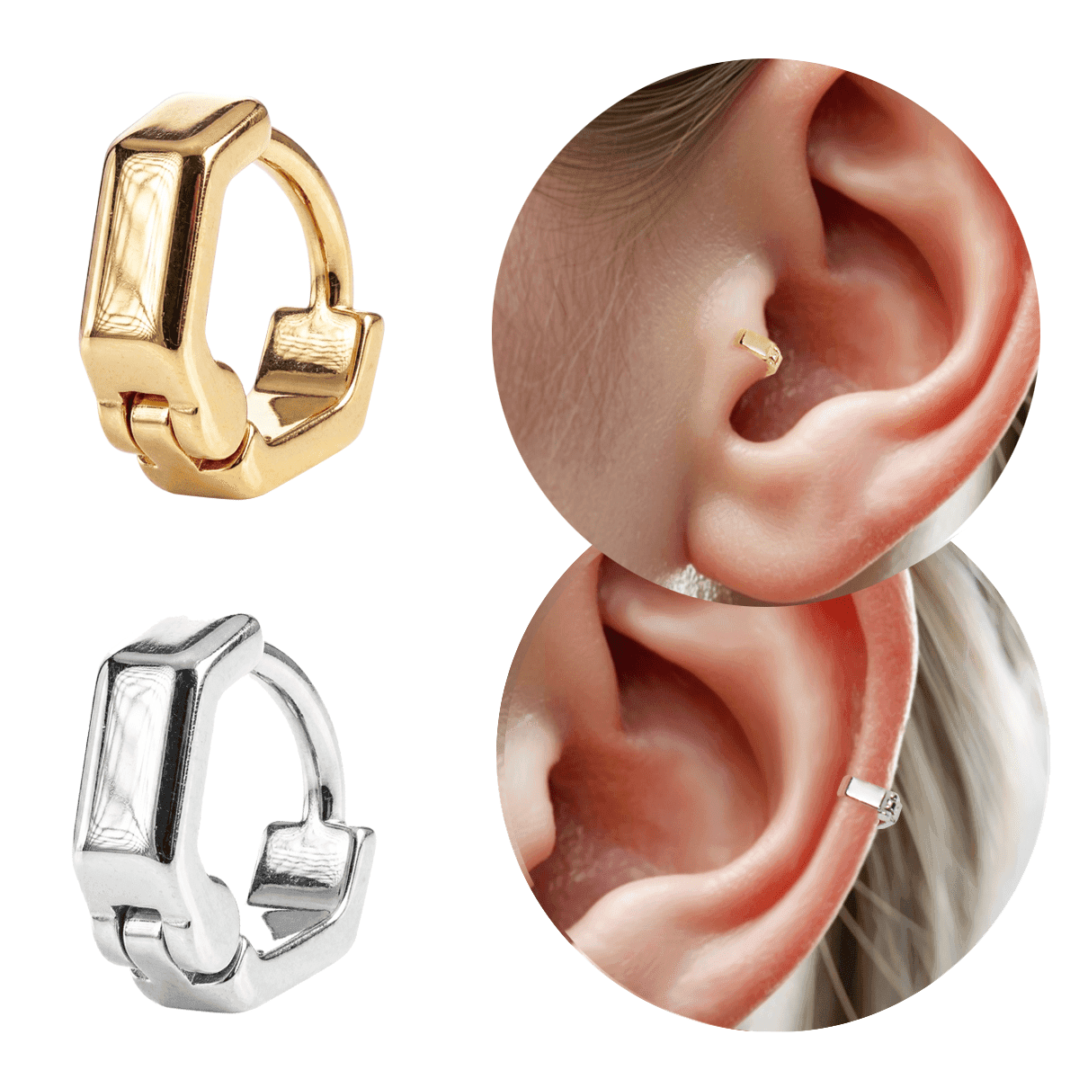 Piercing Mini Argola Sextavada 4,5mm Trágus Australiano Hélix (perfuração bem na ponta)