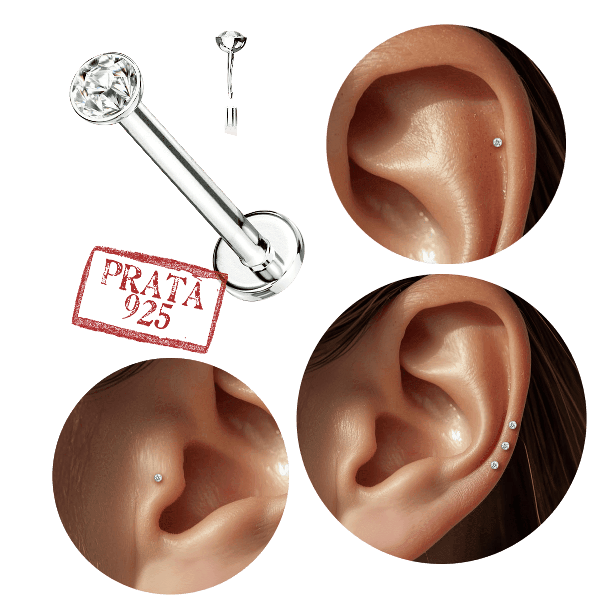 Piercing Minion Labret Fino Australiano Prata 925 Push In 6mm