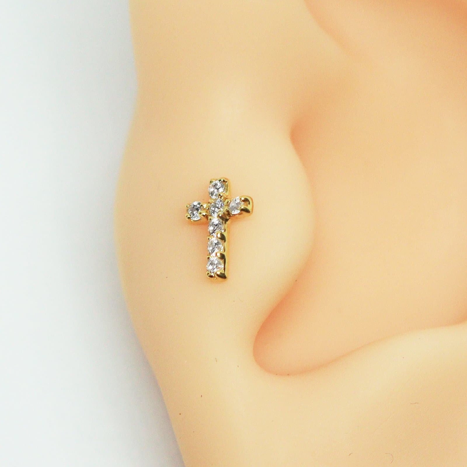 Piercing Trágus Cruz em Ouro 18K