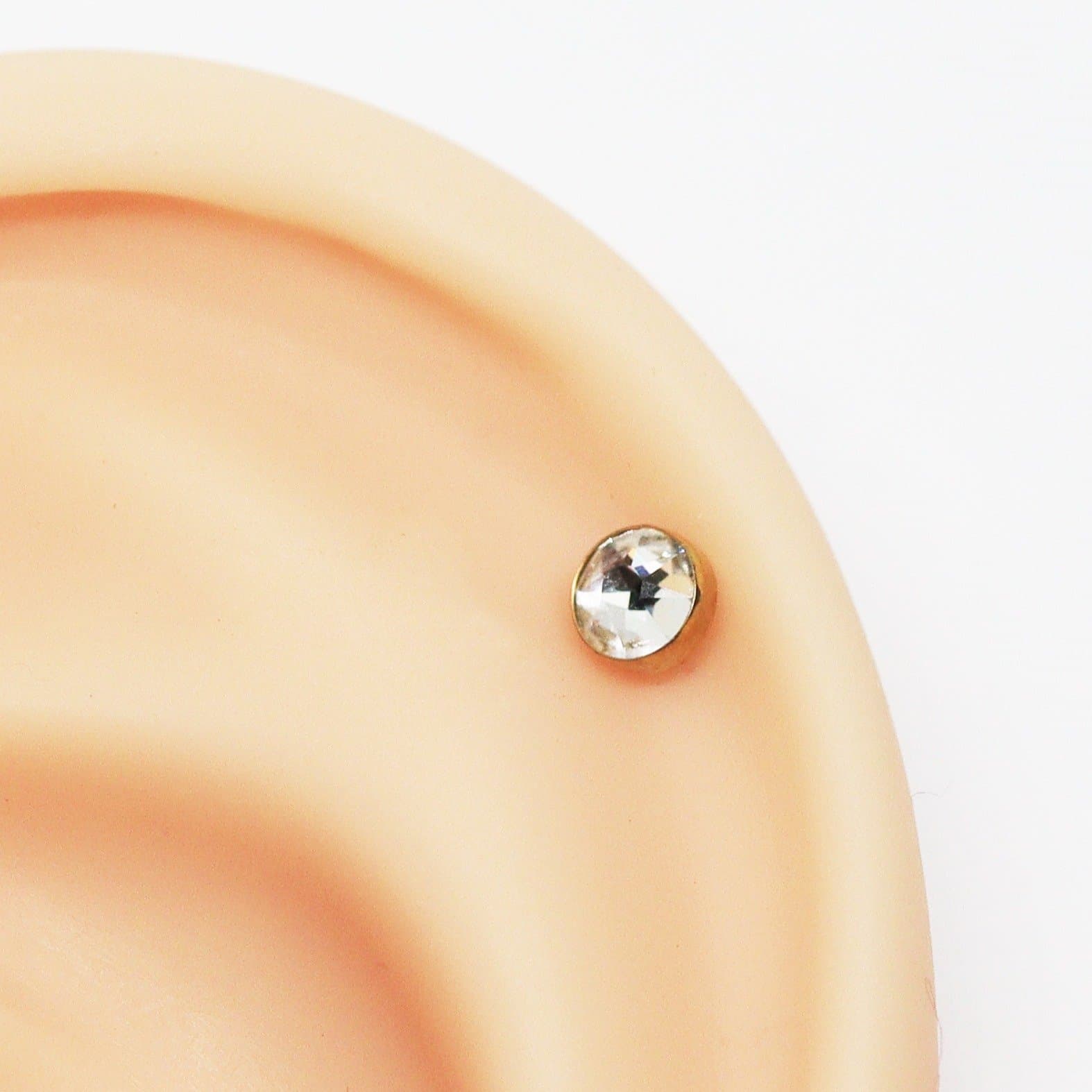 Piercing Hélix Labret Zircônia Espelhada Grande Aço Cirúrgico Gold