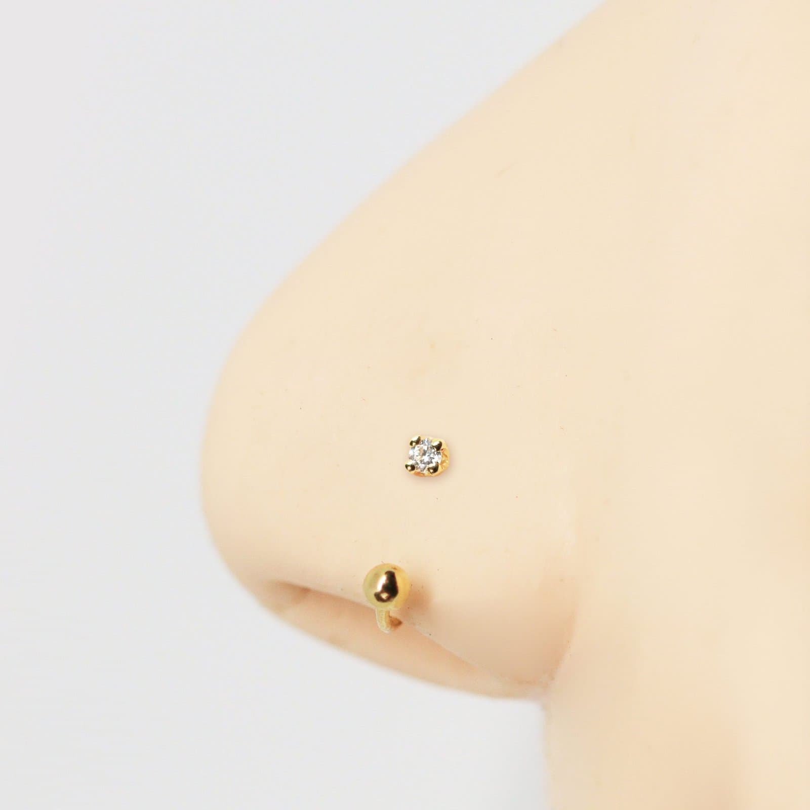 Piercing Nariz Ferradura Fina com Zircônia em Ouro 18k