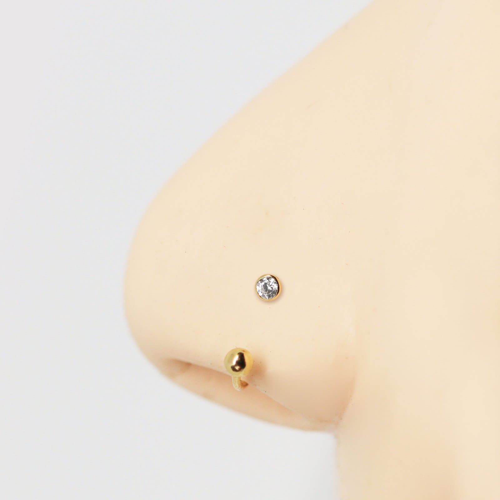 Piercing Nariz Ferradura Fina com Zircônia Cravação Inglesa em Ouro 18k