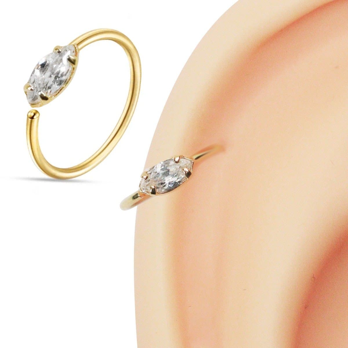 Piercing Folheado com Zircônia Navete