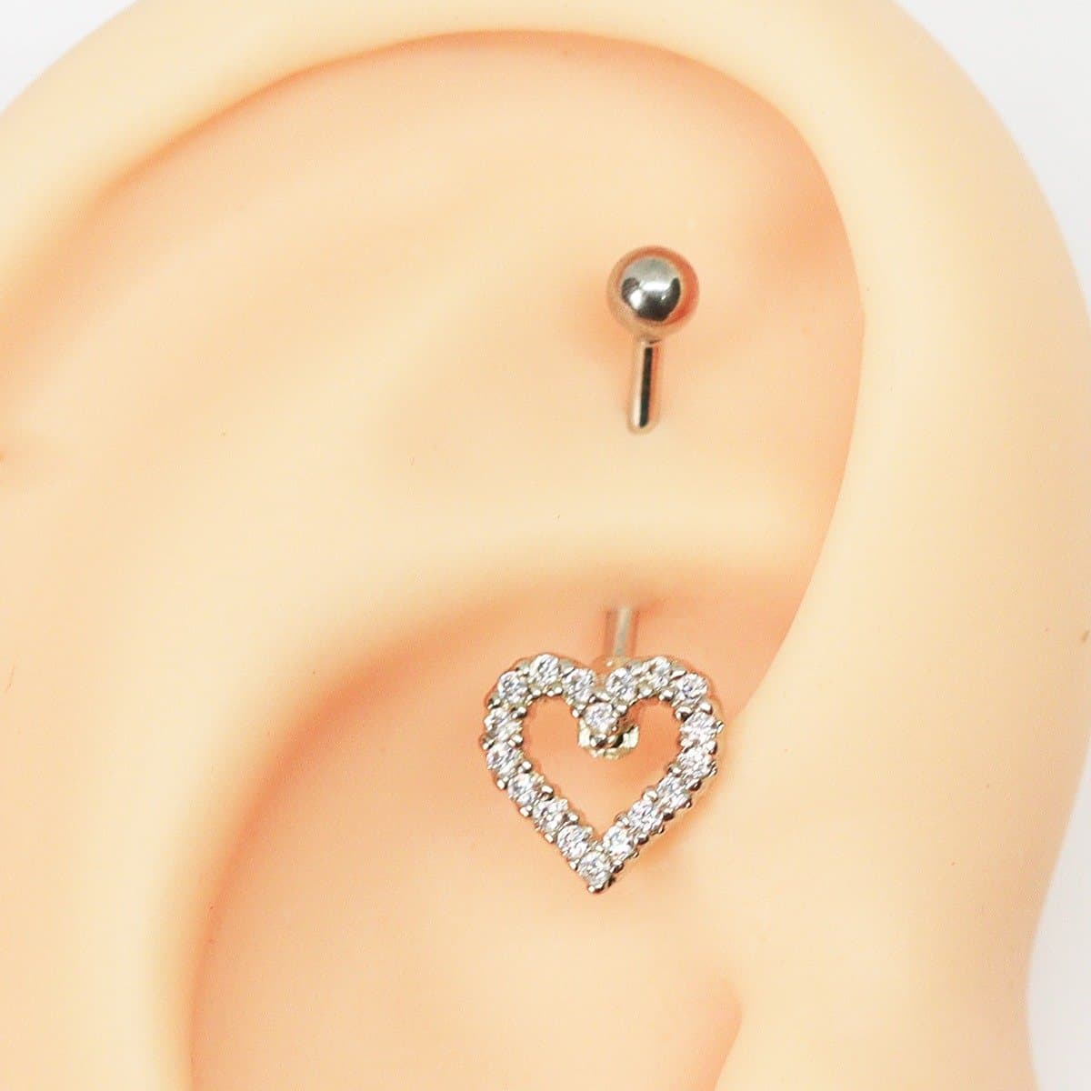 Piercing Banana Coração Cravejado Inglês Folheado a Ouro Branco
