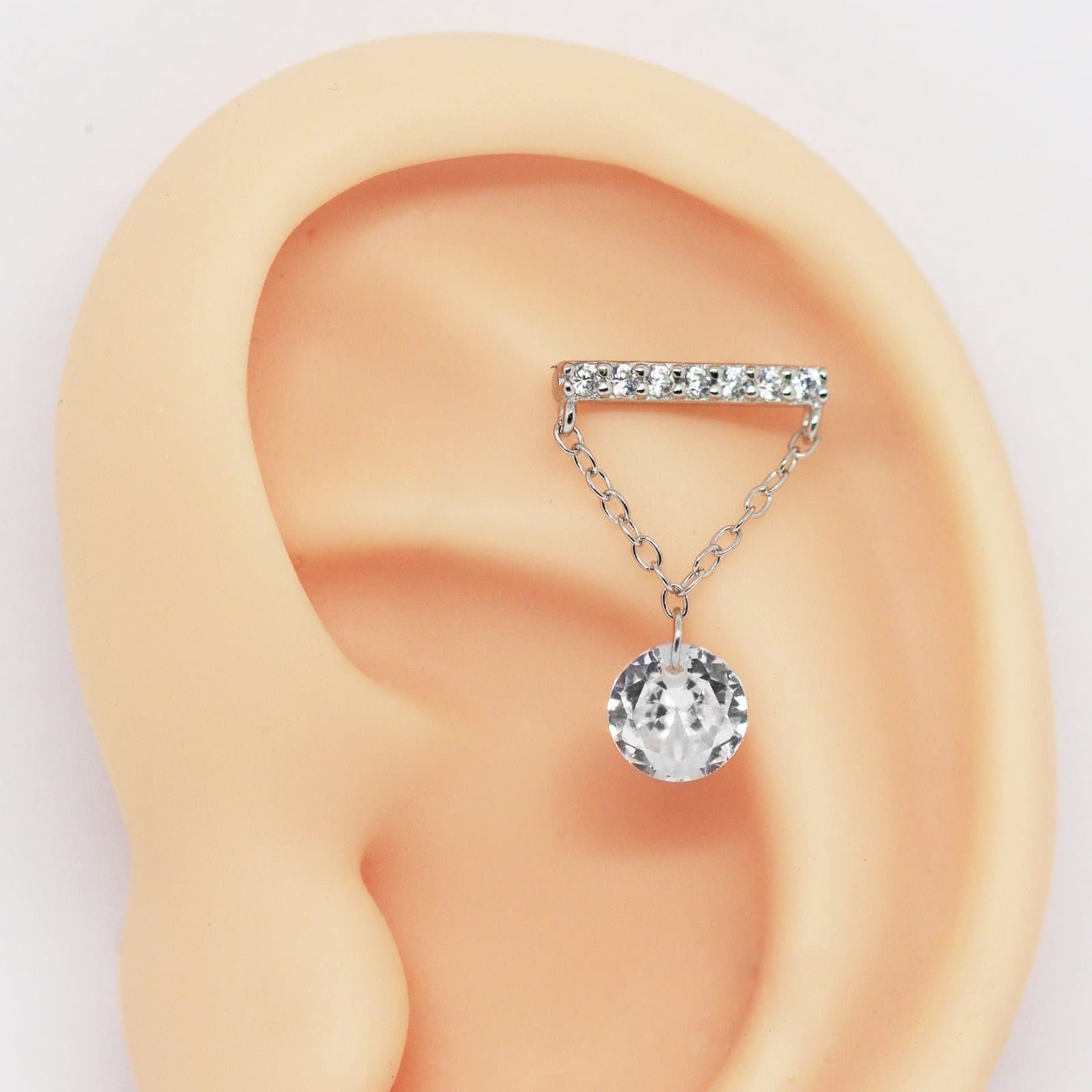 Piercing Flat Barra com Pendente Cristal em Prata 925