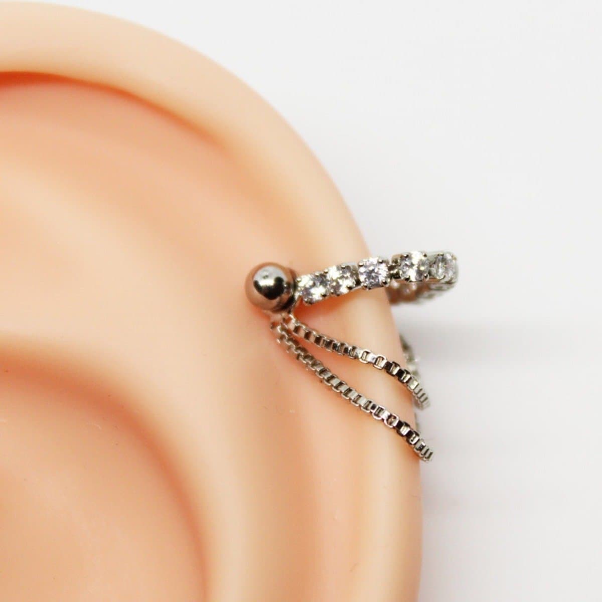 Piercing Hélix Corrente Tripla Folheado a Ouro Branco