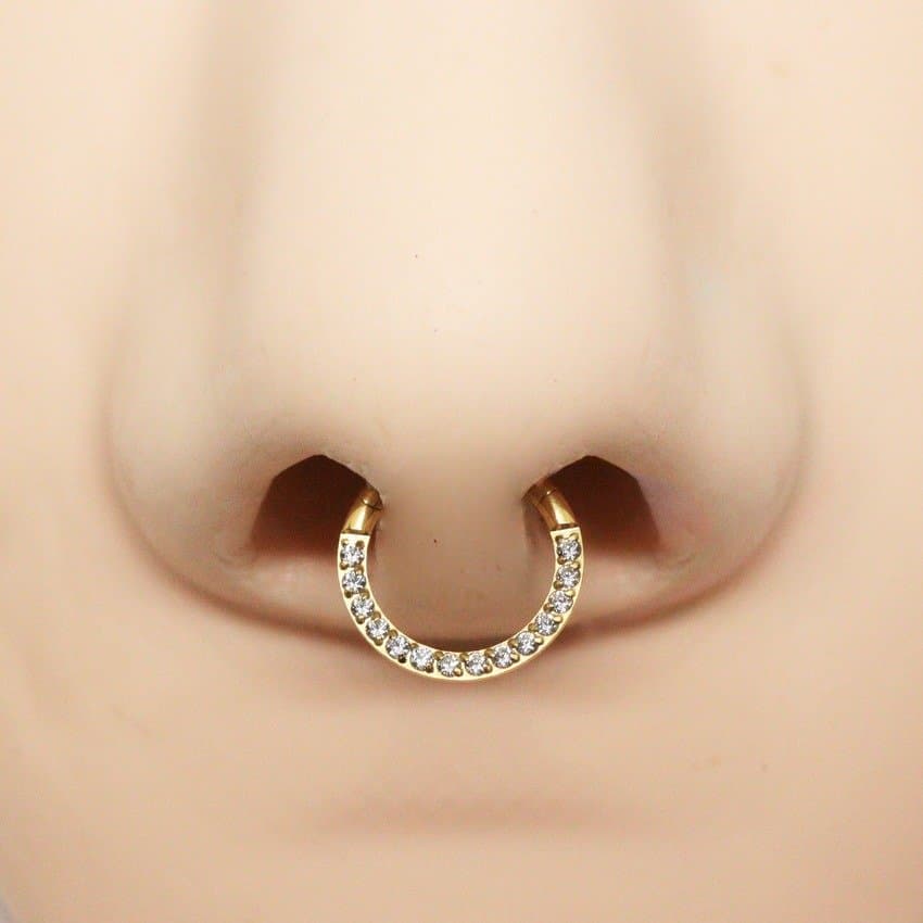 Piercing Septo Argola Segmento Zircônias em Aço PVD Gold