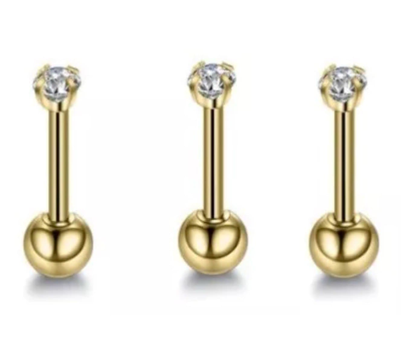 Piercings Trio de Australianos em Aço cirúrgico PVD Gold mini Pedra